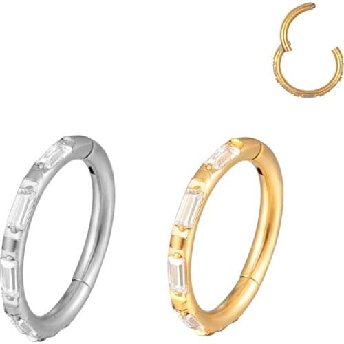 1PS New G23 Titianium Piercing Rings Square Zircon Stone Superior Quality Hight Segment Rings Open Small Septum Nose Ear Jewelry