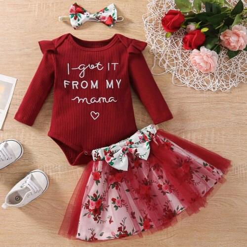 Fall Winter Newborn Baby Girls Ruffle Clothes Childrens Knitted Romper Floral Mesh Skirt 3pcs Kids Outfits Set 6 12 18 24 Month