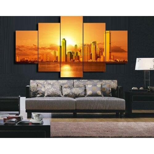 Beautiful City With Sunset Wall Art Picture Modern Painting Home Wall Decor Canvas Print Painting by Numbers Unframed 5 Pieces