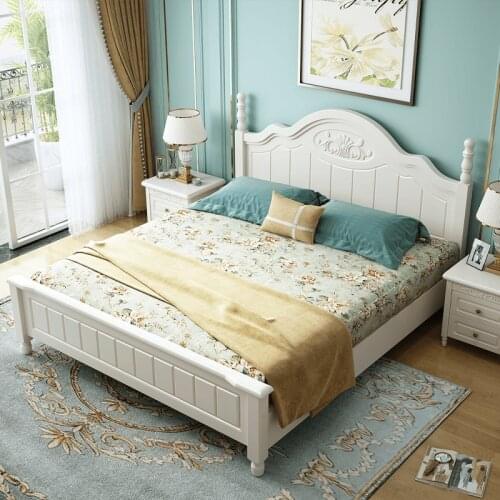 American solid wood bed 1.8 off white double master bedroom bed 1.5 meter princess bed modern simple Korean garden bed