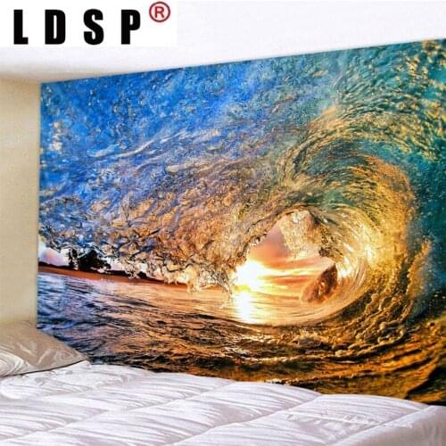 LDSP Landscape Sea Waves Digital Printed Tapestry Wall Hanging Wall Covering Rugs Background Cloth Beach Mat Blanket Art Home De