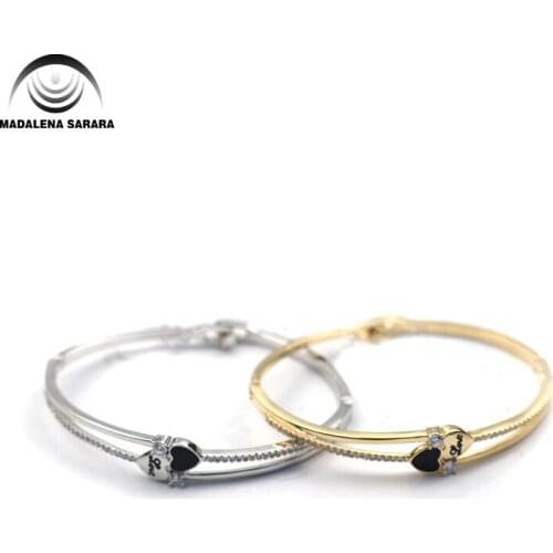 MADALENA SARARA AAAA Zircon Inlaid Bracelet Gold Tone Copper Bracelet Heart Style Inlaid Women Jewelry Luxury Easy Open