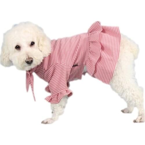 Lovely Checked Dog Dress Soft Breathable Pet Dress Pet Summer Dress Pink Pet Apparel For Small Dogs Party Clothing For Birthday
