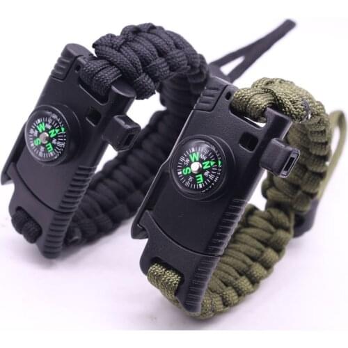 Adjustable Size Outdoor Survival Bracelet Men Women Multi-function Camping Rescue Emergency Rope Bangles Compass Whistle Knife