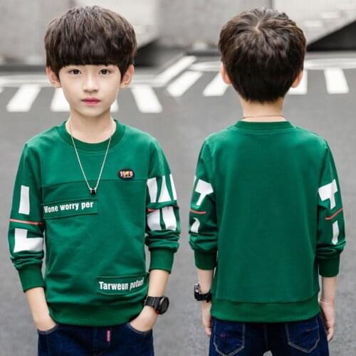 Fashion Spring And Autumn Young Boy Long-sleeved T-shirt Boys Childrens Round Neck Pullover Shirt Casual Sweater Blue Yellow
