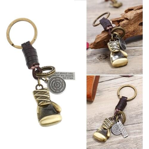 2021 Trendy Boxing Gloves Keychain Car Pendant Key Chain Small Gift Leather Metal Vintage Punk Key Ring Jewelry Accessories