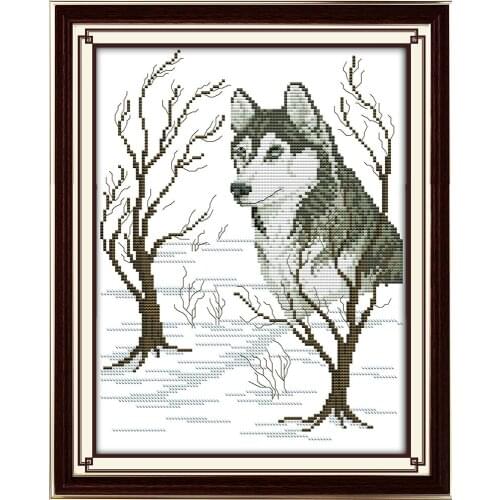 Sled dog cross stitch kit Animal in winter snow 14ct 11ct count print canvas stitching embroidery DIY handmade needlework