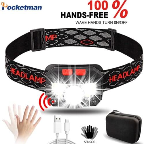 90000LM Most Bright LED Headlight Sensor Head Light USB Rechargeable Outdoor Headlamp Head Torch Waterproof for Camping Hiking