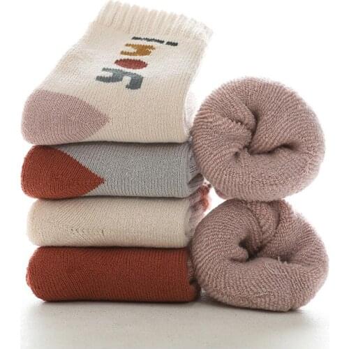 5 Pairs Lot Kids Winter Cotton Socks Child Toddle Girls Boy Funny Thermal Cartoons Terry Thick Warm Short Socks Baby Accessories