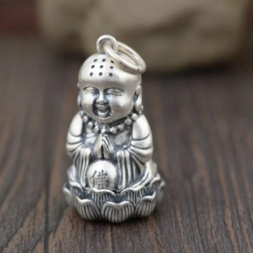 BOCAI New pure s990 pure silver Man and Woman pendants retro lotus Buddha boy good luck Gawu box pendant