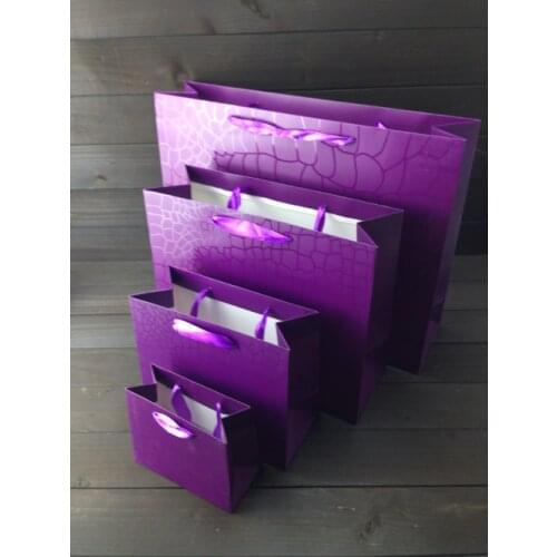 Wholesale 100PCS/LOT Purple With Film Paper Bag/Paper Gift Bag 7 Size Included Free Design Print LOGO