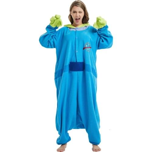 Unisex Adults Animal Three Eyed Monster Onesies Women Men Couple 2021 Winter Pajamas Suit Nightie Sleepwear Fleece Homewear