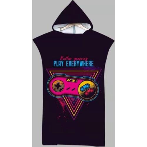 Microfiber Beach Towel Hooded 3D Colored Gamepad Printed Surf Swimsuit For Women Poncho Quick Dry Travel Mens Bathrobe