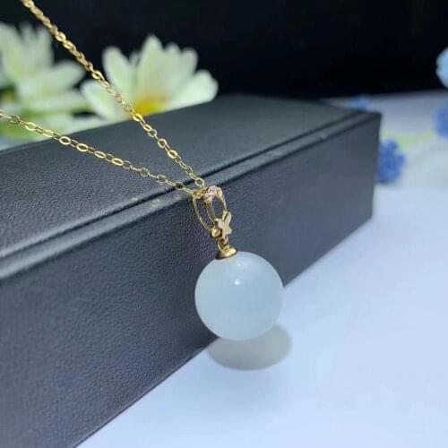 SHILOVEM 18k yellow gold natural white Jasper pendants Christmas Gift fine Jewelry plant wedding no necklace mymz121288hby