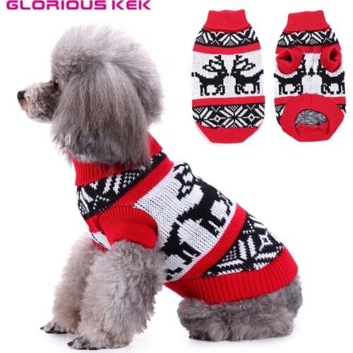 GLORIOUS KEK Pet Sweaters Christmas Holiday Reindeer Ugly Sweaters for Small Dogs Cat Sweaters Warm Winter Soft Knitwear Apparel