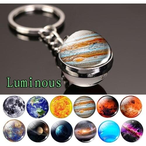 Glow In The Dark Solar System Planet Keyring Galaxy Nebula Luminous Keychain Moon Earth Sun Double Side Glass Ball Key Chain