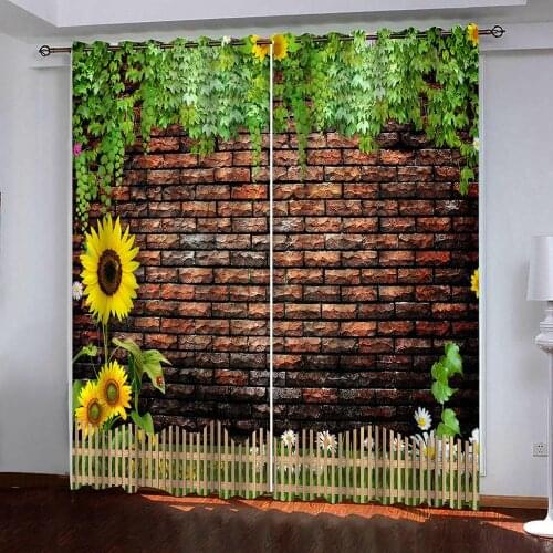 Vintage red brick wall 3d curtain Photo Custom Green leaf flowers Curtains for Living Room bedroom kitchen window curtain