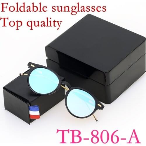 Vintage retro quality foldable sunglasses fashion round style thom TB806 alloy frame coating len women man fashion original case