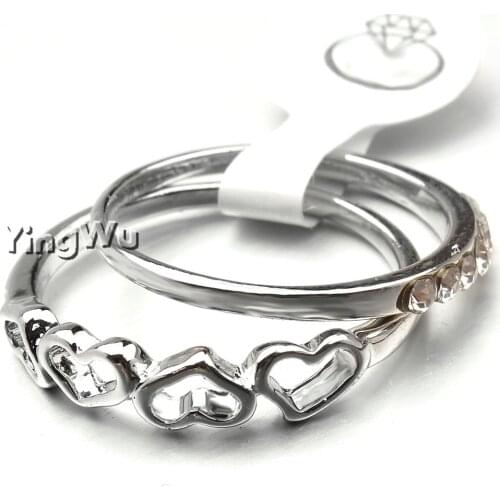 Yingwu Fashion Couple Ring Silver Color 2pcs Rhinestone Womens Love Rings Wedding Lovers' Rings Jewelry