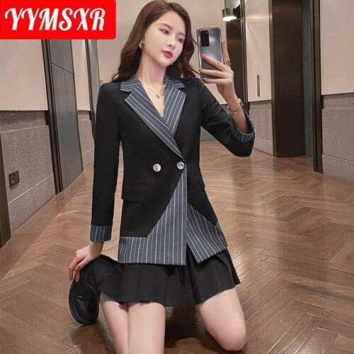 Temperament Womens Suit Plus Size Profession Blazer Autumn and Winter New Loose Striped Stitching Ladies Jacket High Quality