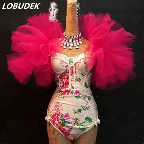 Nightclub DS dj female sexy bodysuit stage performance costumes bar singer jumpsuit 6 colors Loose shoulder party prom show wear