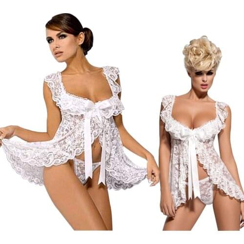 Europe and America transparent lace nightwear S to 6XL dress+g string plus size Sexy Lingerie