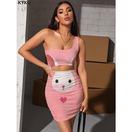 KYKU Rabbit Dresses Women Animal Pleating Love Vestido Sexy Lovely 3d Print Womens Clothing Party Vintage Korean Style Fashion
