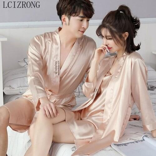 Women Sexy Lace Satin Lingerie Smooth Silk-like Nightwear Sleepwear Set Nighties for Women Couple Night Dress Wear Deep V-Neck