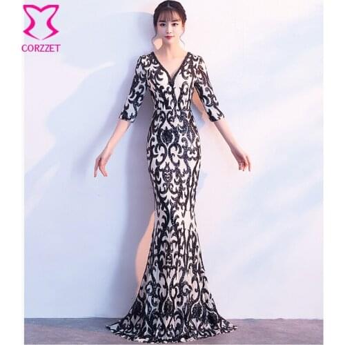 Corzzet V-neck Sequins Sexy Backless Half Sleeve Beads Party Formal Party Club Dress Long Floor Length Mermaid Slim Dresses