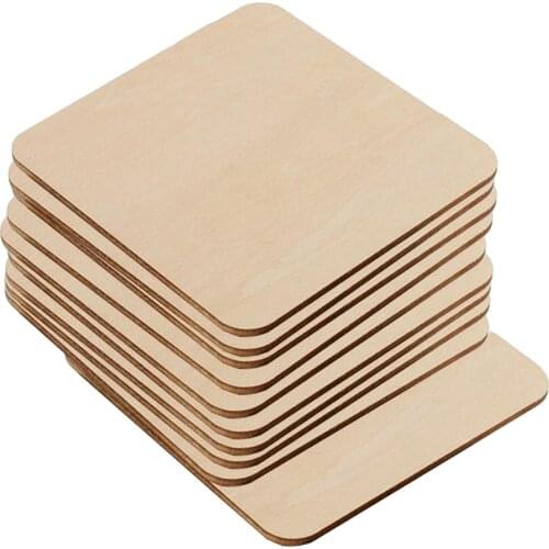10 Pcs Wooden Square Blank Coasters DIY Unfinished Wood Craft Blanks
