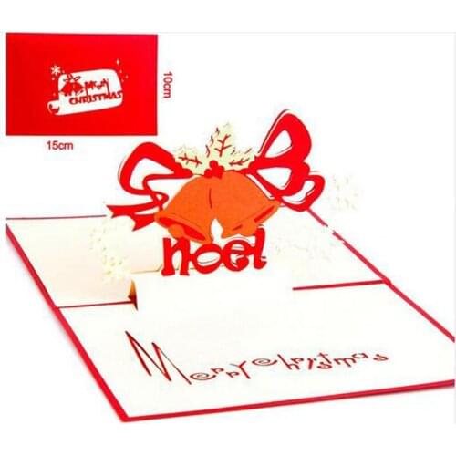 10pcs Christmas Gift Bell Greeting Cards 3D laser Cut Pop Up Paper Handmade Postcards Christmas Party Gifts Supplies Souvenirs