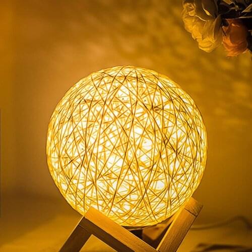 15CM Dimmable Rattan Ball Bedside Table Lamp USB Indoor 3D Moon Lamp LED Nigth Light Perfect Gift for Kids Bedroom Living Room