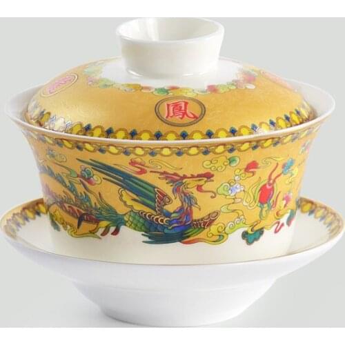 200ML, fine bone china gaiwan, dragon painting chinese tea pot, ceramic kung fu gaiwan, yixing clay tea kettle, tea pot kettle