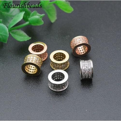 30pc 6mm Big Hole Round Tube Cylinder 10mm Metal Spacer Beads Jewelry Findings Cubic Zircon CZ Paved Jewelry Findings