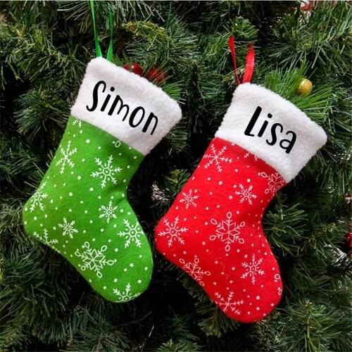 Free Shipping Personalised Christmas Sock Small Candy Bag Xmas Tree Hanging Ornaments Custom Name Gifts Bag Christmas Decoration