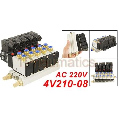 Free Shipping High Quality AC 220V Single Head 2 Position 5 Way 5 Pneumatic Solenoid Valve w Base 1Pneumatics
