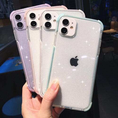 Shining Glitter Transparent Phone Case for IPhone 12 11 Pro Max X XR XS Max 7 8 Plus 12Pro SE 2020 Shockproof Bumper Cover Coque
