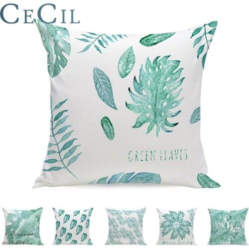 Cecil Green Plants Decorative Pillow Cover Leaf Waist Cushion Home Furnishings Hand Painted Watercolor Cushion Pillow Cover