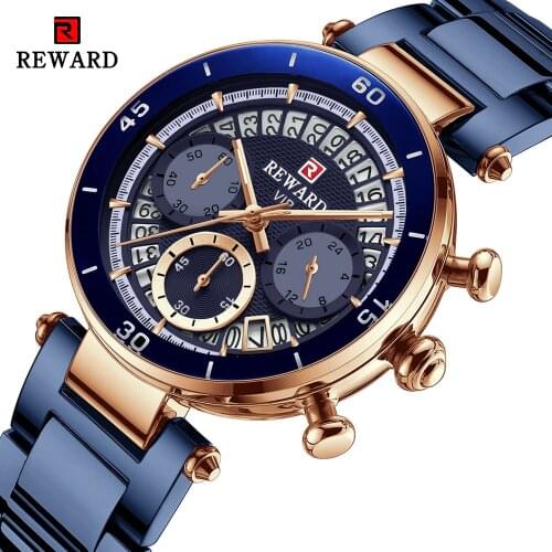 REWARD New Top Luxury Brand Women Watches Waterproof Quartz Clock Ladies Blue Stainless Steel Strap Wristwatch Relogio Feminino