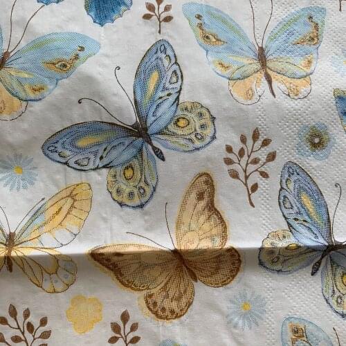 Decoupage wedding birthday party Napkin paper elegant tissue blue gold butterfly vintage beautiful serviettes square decor 20