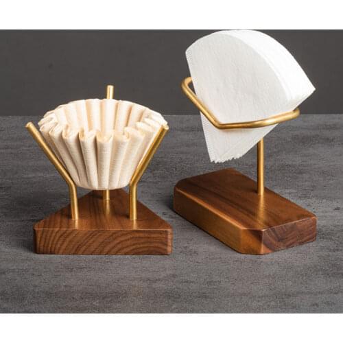 Wooden Coffee Filter Paper Holder Vintage Rack Container Americano Pour Over Home Kitchen Brass Black Walnut Wood Storage Stand