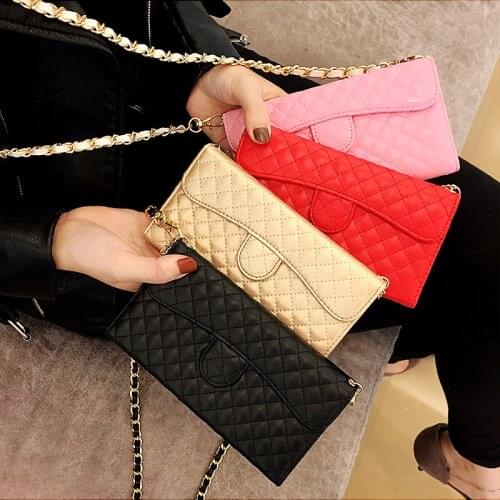 Long Chain Flip Wallet Shoulder Bag Lambskin Leather Handbag Case Cover For iPhone 12 Mini 11 Pro XS MAX X XR 6 6S 7 8 Plus SE
