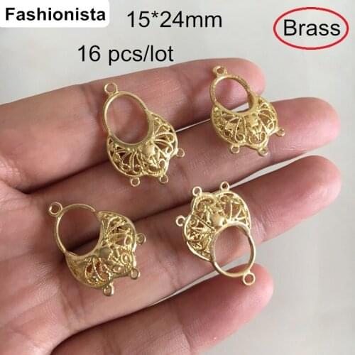 Free Shipping - 16 pcs Filigree Brass Dangles Connectors With 4 Loop,15*24mm Brass Casting Earring Connectors,DIY Jewel Findings