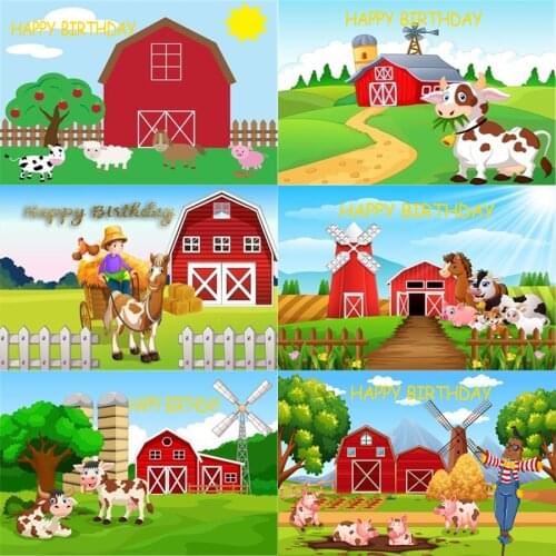 Photo Background Baby Cartoon Rural Farm Filed Windmill Birthday Wooden Fence Poster Photographic Backdrop Photo Studio Props