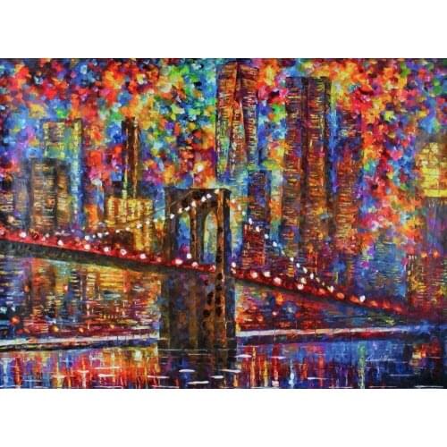 Modern Canvas Wall Art Oil Painting for Home Decor Picture Painting New York Night Handpainted Thick Texture