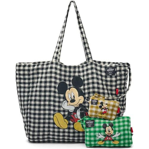 Disney women bag Mickey Mouse fashion cartoon high quality shopping Handbag Tote canvas lattice Soft double root bag