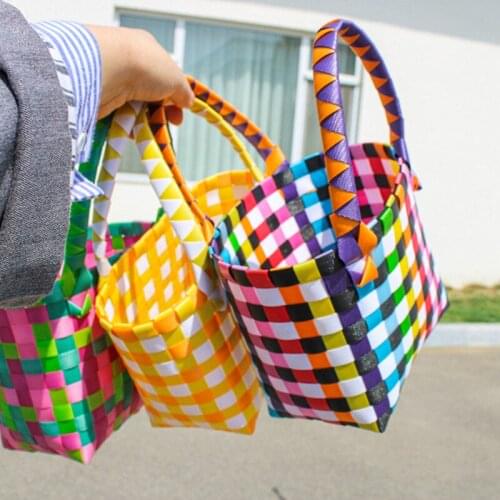 Fashion Totes Bags Female Bag Women Woven Knitting Handbag Cute Mini Bag Bucket Bright Multi Color Handbags Summer Beach Bag