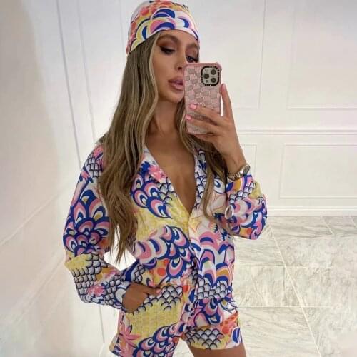 Fashion Totem Print Vintage Women Summer Holiday Suits New Female Shirt Indie Folk Scarf Casual Beach Shorts Chic Trousers