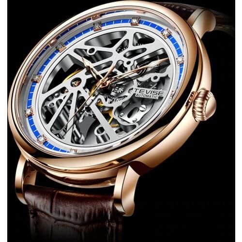 TEVISE Men Mechanical Watches Top Brand Luxury Tourbillon Automatic Watch Leather Waterproof Sport Wristwatch relogio masculino