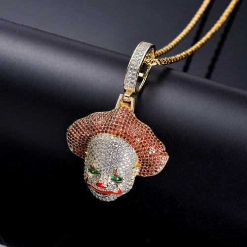 Brass Setting CZ jewelry Hip Hop Cartoon Clown Pendant Necklace Jewelry for men and women CN052